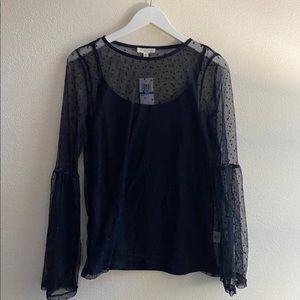 Ultra Flirt Navy Sheer Long Sleeve Top